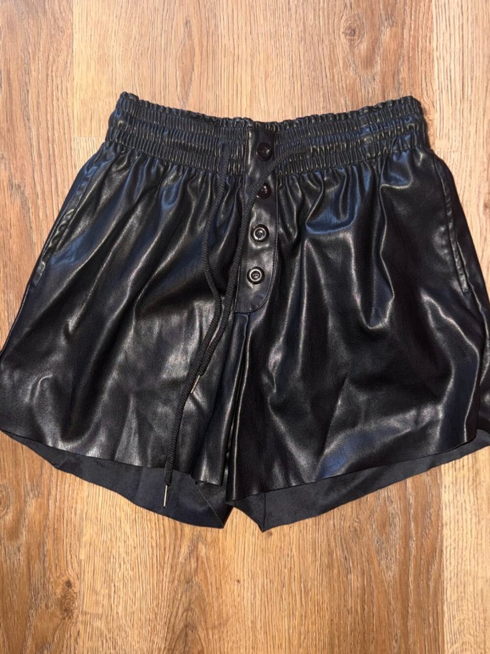 Black Pleather Baggy Tie Waist Shorts